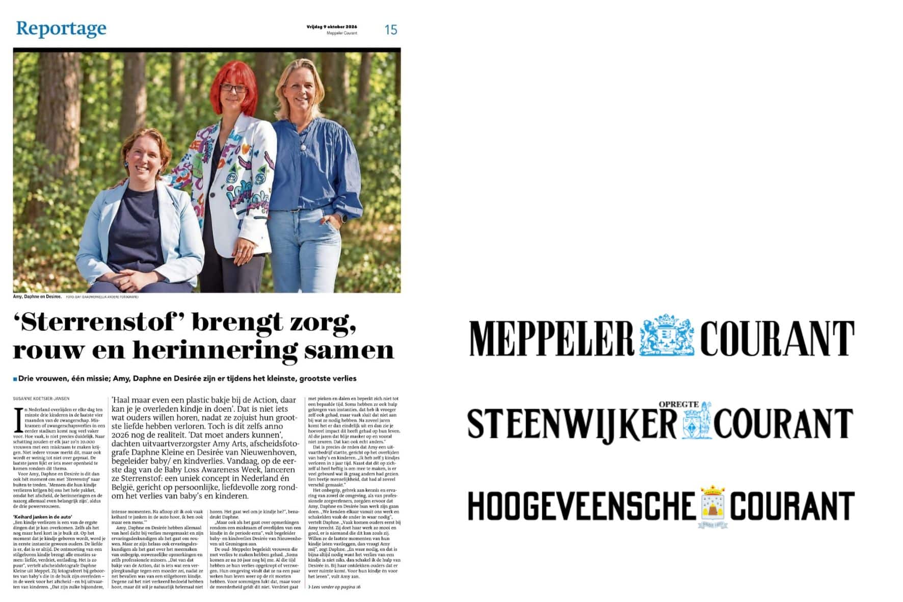 Meppeler Courant, Steenwijker Courant, Hoogeveensche Courant Desirée van Nieuwenhoven in Mijn Geheim over kindverlies